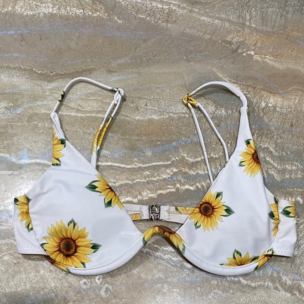 Sunflower Print Bikini Top Size Small